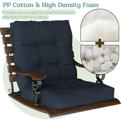 Outdoor Chair Cushions 42x21x4 Inch Set of 2, Dark Blue | Patio Cushions for Dining Rocking Chairs, High Back Soft Seat Pad with Ties, Waterproof Fade Resistant, Indoor Outside Use - color: Dark Blue