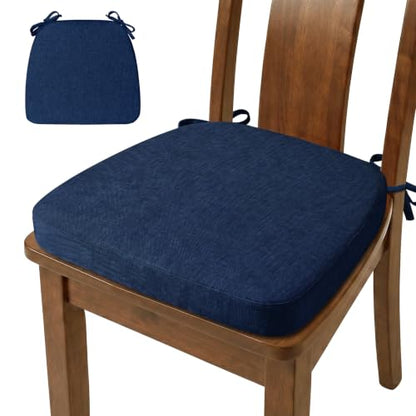 D-Shaped Chair Cushions Set of 1, Chair Pads with Ties, 17" x 16" | 2" Thick Non Slip Seat Cushion for Dining & Kitchen Chairs, 40D Foam, Removable Washable Cover, Dark Blue - color: Dark Blue