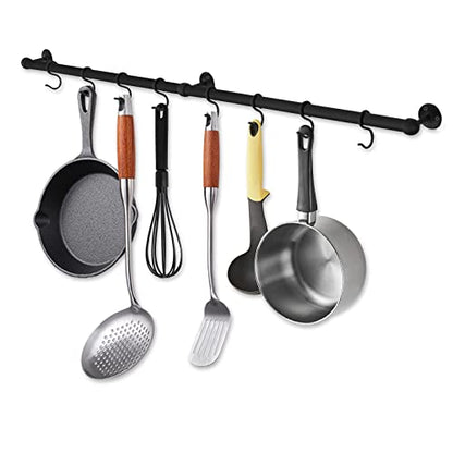 ROTHLEY Hanging Pot Rack Hanger: 39.4 Inch Stainless Steel Pot and Pan Hanger Pot Rack Wall Mounted Hanging Pots and Pans Rack Pot Hangers for Kitchen Utensil Rail with Hooks (Matt Black - color: Matte Black, size: 39.4 inch