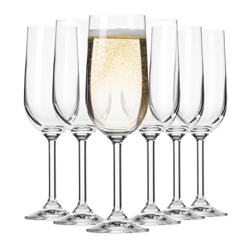 KROSNO Champagne Flutes Set of 6, 7.1 oz, Gema Collection | Drinking Glasses for Prosecco, Mocktails, Mimosa, Lead-Free Crystal Glassware, Dishwasher Safe - size: 210 milliliters