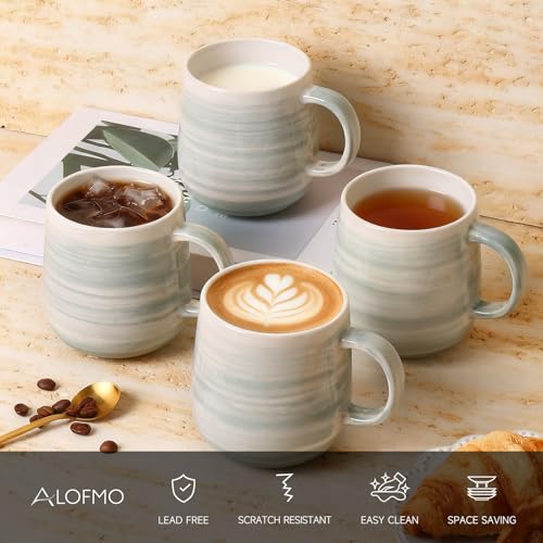 Coffee Mugs Set of 4, 12oz Stoneware Coffee Cups with Handle, Light Green | Hand-Painted Ceramic Mugs Set for Women and Men, Dishwasher & Microwave Safe, Suitable for Hot Coffee, Tea, Cocoa, Milk - color: Light Green