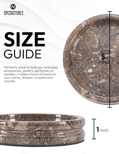 Marble Jewelry Dish, 5" Handmade Trinket Ring Tray | Handmade Stone holder for earrings, necklaces, keys & candles, Catchall dish for vanity, nightstand & gift for women - color: Oceanic