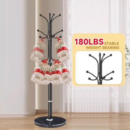 Coat Rack Stand,Black Metal Coat Rack Freestanding with 12 Hooks | Modern Coat Rack with Natural Marble Base,Heavy Duty Coat Hanger Stand, Coat Hall Clothes Tree Stand for Office,Bebroom - color: Black-12Hooks