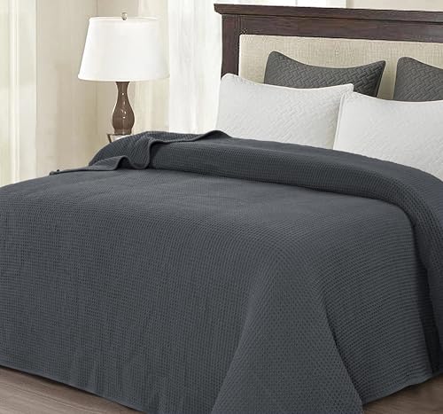 100% Cotton Waffle Weave Blanket, Twin Size 60 x 90 Inches, 300 GSM Lightweight Breathable Cooling Bed Blanket for Summer & All Season, Soft Woven Blanket, Grey - color: Grey, size: 60x90-Twin