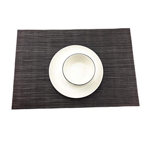 Exquisite Woven Vinyl Placemats for Dining Table Heat Resistant PVC Table Mats (Pack of 6, Black) - color: Pin Stripes-black