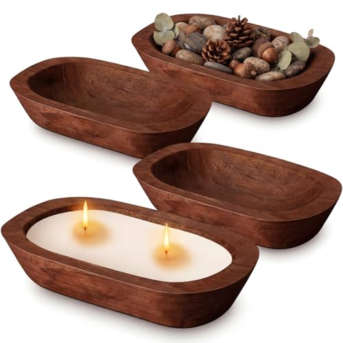 FoldTier 4 Pcs Wooden Dough Bowl Wood Decorative Rustic Wooden Bowls Table Centerpiece for Living Room Home Dining Room Kitchen Easter Decoration(Retro,10'' X 6'' X 2'',Classic) - color: Retro, size: 10'' X 6'' X 2'', style: Classic