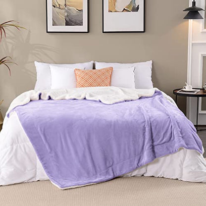 Sherpa Fleece Throw Blanket, Lilac, 50x60 inches | Double-Sided Super Soft Luxurious Plush Blanket Throw Size - color: Lilac, size: 50"×60"