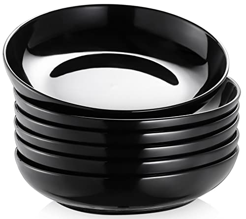 Y YHY Pasta Bowls 30oz, Large Salad Serving Bowls, Shallow Soup Bowls, Porcelain Pasta Bowls Set of 6, Microwave Dishwasher Safe, Black - color: Black, size: 30 oz