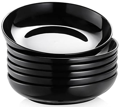 Y YHY Pasta Bowls 30oz, Large Salad Serving Bowls, Shallow Soup Bowls, Porcelain Pasta Bowls Set of 6, Microwave Dishwasher Safe, Black - color: Black, size: 30 oz