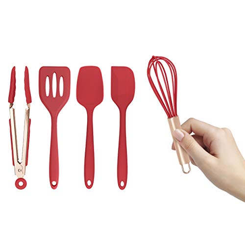 COOK WITH COLOR Silicone Cooking Utensils, Kitchen Utensil Set, Easy to Clean Silicone Kitchen Utensils, Cooking Utensils for Nonstick Cookware, Kitchen Gadgets Set, Mini, Red - color: Red, size: Mini