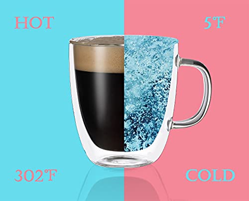 19 oz Double Wall Glass Coffee Mug, Borosilicate Clear Tea Cup with Handle | Large Latte Cappuccino Espresso