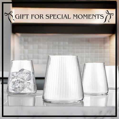ARTLAND Soho Optic 14.5 oz Double Old Fashion Glass, Set of 4 - Whiskey, Cocktail, Rocks, Barware Drinking Glasses - Elegant Design, Durable Construction, Versatile Use, Dishwasher Safe (Clear) - color: Clear, style: Double Old Fashion Glasses (4-Piece)