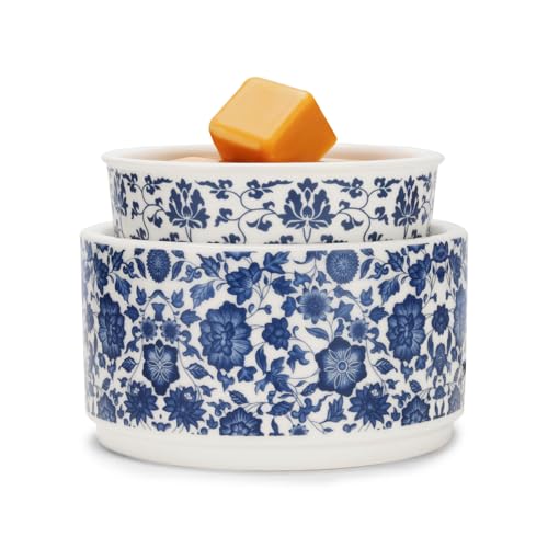 NAFANG Ceramic Electric Wax Melt Warmer,Wax Warmer for Scented Wax | 3-in-1 Blue & White Porcelain Pattern Candle Wax Warmer with Iron Stand,Fragrance Decor Gifts for Home Office Bedroom - color: Blue & White