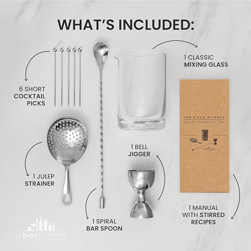 A Bar Above Cocktail Mixing Glass Set, Lead Free Glass, Classic 10 Piece | Bar Spoon, Julep Strainer, Bell Jigger and Picks Included, For Martinis and Whiskey, Complete Bartending Kit, Party Must Have - color: Classic, size: Mixing Glass Set
