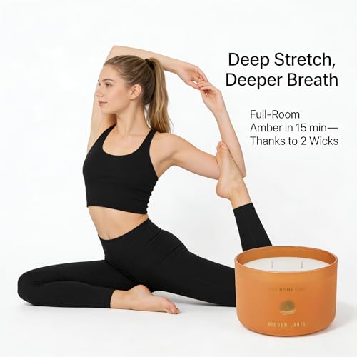 Hidden Label Teakwood Amber Soy Candle, 10 oz 2-Wick | Soy wax jar candle, up to 45 hours, warm woody amber scent for bedroom, office, living room and gifts - color: Teawood Amber