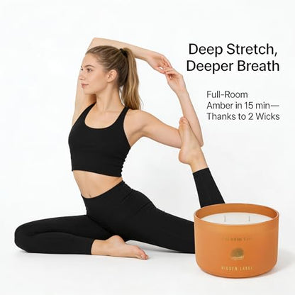 Hidden Label Teakwood Amber Soy Candle, 10 oz 2-Wick | Soy wax jar candle, up to 45 hours, warm woody amber scent for bedroom, office, living room and gifts - color: Teawood Amber