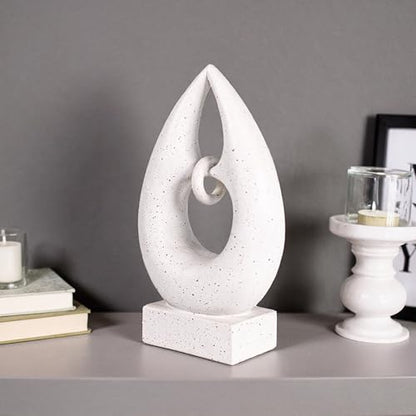 Abstract Teardrop Sculpture, White Speckled Resin, Modern Home Decor Figurine, 9.84in x 5.51in, Tabletop Art Piece