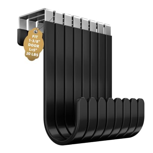 Over the Door Hooks, 8 Pack Heavy Door Hanger Organizer with Non-Slip Rubber, Over Door Hanger for Towels, Coats, Bags, Space Saving Door Coat Hanger for Living Room,Bathroom, Bedroom - color: Black, 5.5 " Short, 8Pack