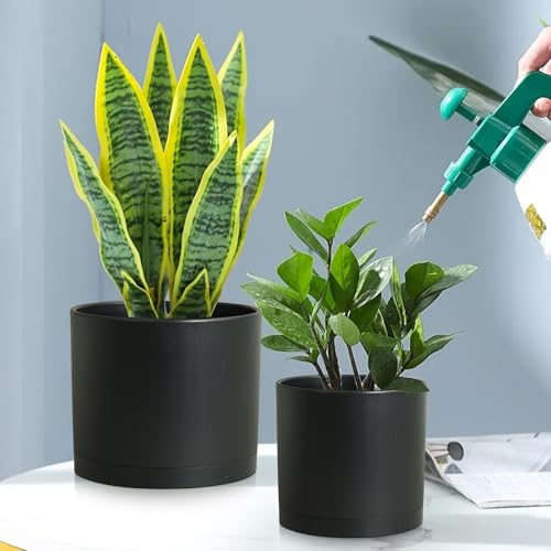 Large Plant Pots Set of 3 – 8", 9", 10" Indoor Flower Pots with Drainage Holes and Saucers, Big Planters for Monstera, Fiddle Leaf Fig, Snake Plant – 5 Colors - color: Black