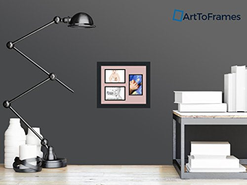 ArtToFrames Collage Photo Frame Double Mat with 3-4x6 Openings and Satin Black Frame - color: Seashell, size: 3 - 4x6