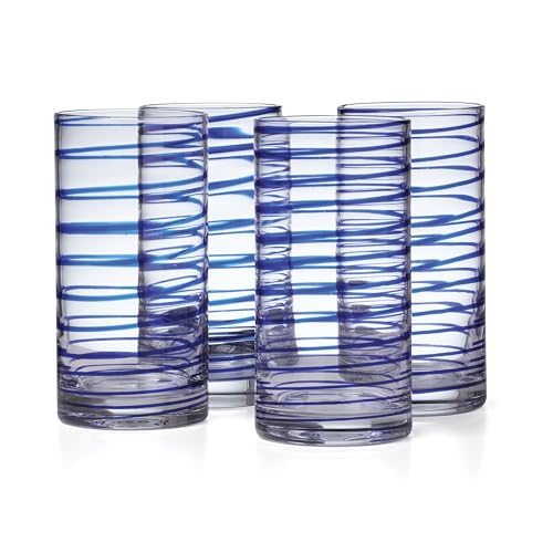 Kate Spade New York Charlotte Street 2-Piece Highball Glass Set, 1 Count (Pack of 1), Blue - size: 16 Ounces, style: High Ball Glasses