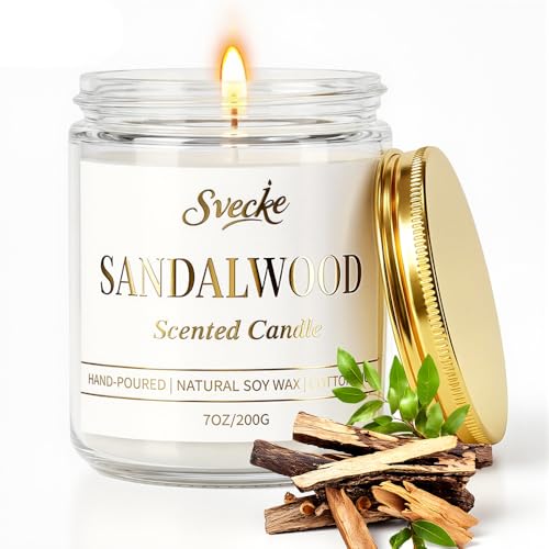 Sandalwood Scented Candle 7oz Soy Wax Jar Candle Long Burning Aromatherapy Candle for Home Bedroom Gift for Women Men Housewarming New Home Gift - size: Pack of 1