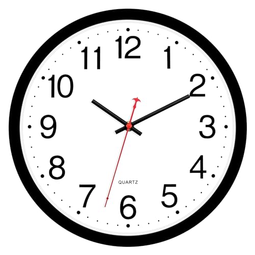 Foxtop 12 Inch Wall Clock Silent Battery Operated Analog Clock, Black | Non Ticking, Modern, Round, Easy to Read, Classroom, School, Office, Living Room, Bedroom - color: Black, size: 12 Inch - 1 Clock