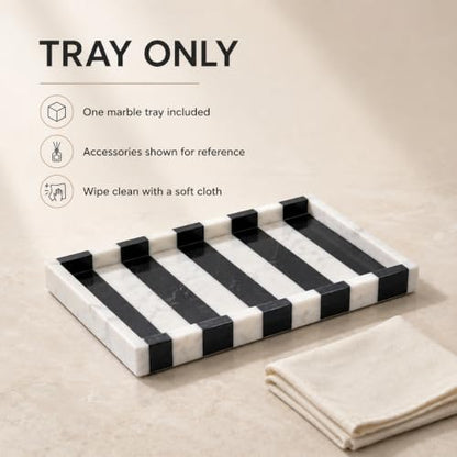 Black White Marble Vanity Tray, Rectangular Organizer | Rectangular tray, black white marble pattern varies, for perfume jewelry, props not included - color: Black White Rectangular