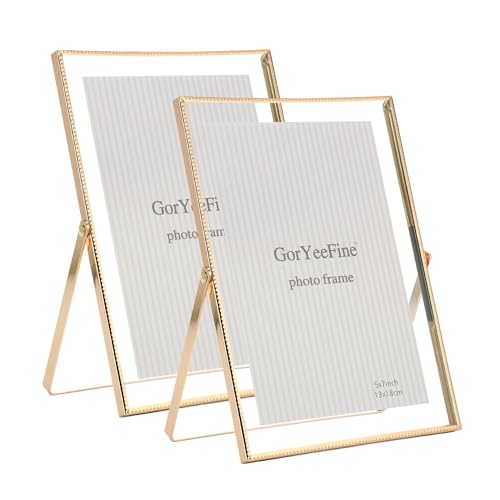 Gold 5x7'' Floating Frame Set of 2, For Photo Sizes (3.5 x5'', 4x 6'' up to 5x7'' ), Beautiful Metal Lace Edge Frames Adjustable Tabletop/Shelf Photo Frame, Classy Gift Choice for Wedding, - color: Gold, size: 5x7''For 4x6''2PK