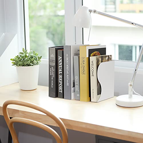 Adjustable Book Ends, Metal Iron Non Skid Boo kends, Expandable Bookcase Bookend Stand Holder Book Storage Rack, Heavy Bookends for Office Desk, Shelf, Stationery (White)