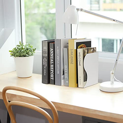 Adjustable Book Ends, Metal Iron Non Skid Boo kends, Expandable Bookcase Bookend Stand Holder Book Storage Rack, Heavy Bookends for Office Desk, Shelf, Stationery (White)