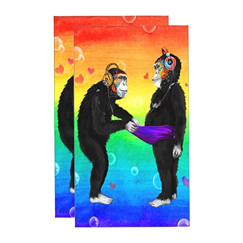 Hand Towels Set of 2 Hand Towels for Bathroom Music Monkey Decorative 27.5x16Inch Absorbent Soft for Yoga Gym Spa Hotel Bathroom Kitchen - color: Style15