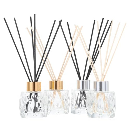 Cabilock 4Pcs Glass Aroma Bottles with Rattan Sticks 2.95 X 2.36 X 1.77 in Decorative Essential Oil Diffuser Set for Home Decor Living Room Spa Meditation Bathroom
