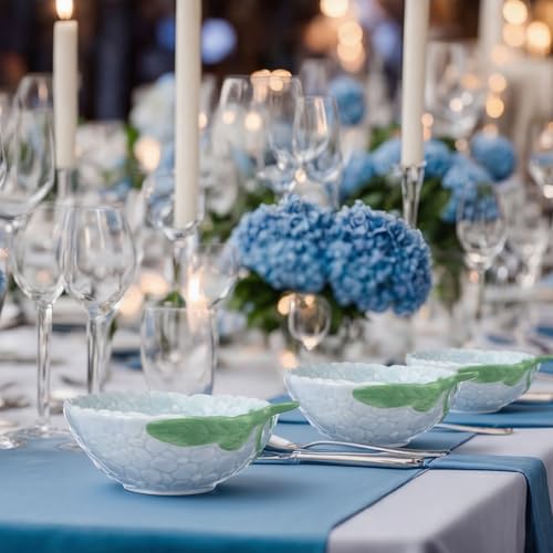 LemonRoad 4 Pcs Hydrangea Bowls Set Ceramic Floral Ramekins Dinnerware Spring Summer Tableware Appetizer Bowls Decorative Dinner Birthday Party Tableware for Baby Shower Party Supplies