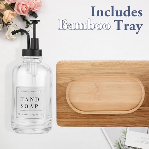 Dish and Hand Soap Dispenser, Set of 2 * 16.9oz | Glass Soap Dispenser with Pump,Tray,Funnel,500ML Countertop Soap and Lotion Dispenser for Kitchen, Bathroom Set - color: Ks-5010-34y-2s