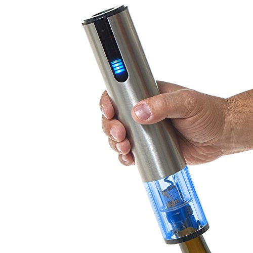Wine Enthusiast 2-in-1 Electric Blue Automatic Wine Bottle Opener and Preserver Set – Fully Electric Corkscrew with Charging Station – Seal Bottle with Vacuum Stopper (7 Piece Set) - color: Silver