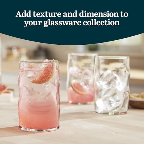 Libbey Lava Tumbler Drinking Glasses, All Purpose, Molten Groove Glasses Set of 8, Tactile, Tall Drinking Glasses for Water, Cocktails - color: Lava