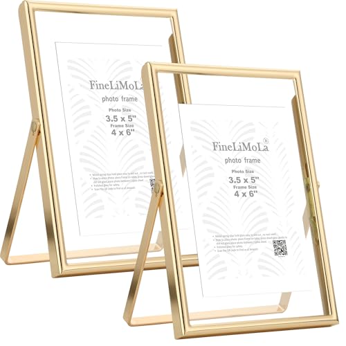 Gold 4x6 Floating Frame 2pack for Photo Sizes(2x3'',3.5x5''),Adjustable Tabletop/Shelf floating Photo Frame,Classy Metal Gift Frames for Wedding,Christmas,Birthady,Home or Office Decor. - size: 4x6''(2PK)