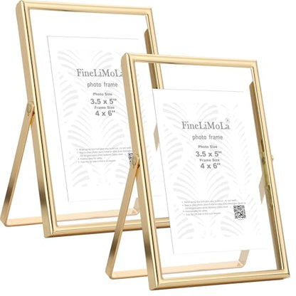 Gold 4x6 Floating Frame 2pack for Photo Sizes(2x3'',3.5x5''),Adjustable Tabletop/Shelf floating Photo Frame,Classy Metal Gift Frames for Wedding,Christmas,Birthady,Home or Office Decor. - size: 4x6''(2PK)