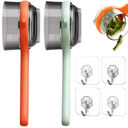 2 Pcs Peeler with Container, Peeling Knife with Storage Box, With 4 Hooks, Easy to Clean Double-Sided Stainless Steel Vegetable Peeler With Container for Home Kitchen