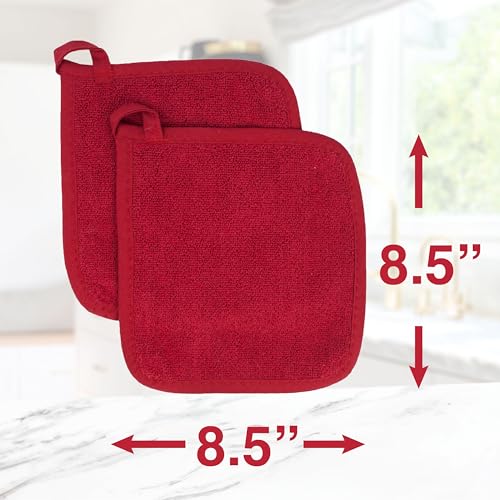RITZ Terry Potholder & Hot Pad: Unparalleled Heat Resistant, Durable 100% Cotton – Ergonomically Designed for Optimal Grip – Easy-Care Machine Washable – 4-Pack, Paprika Red - color: Paprika Red, size: 4-Pack