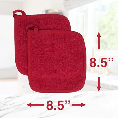RITZ Terry Potholder & Hot Pad: Unparalleled Heat Resistant, Durable 100% Cotton – Ergonomically Designed for Optimal Grip – Easy-Care Machine Washable – 4-Pack, Paprika Red - color: Paprika Red, size: 4-Pack