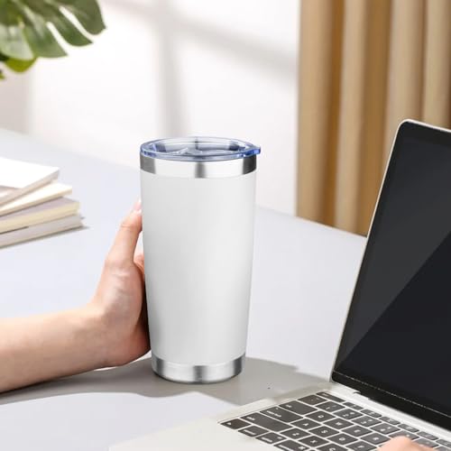 20oz Tumbler with Lid Double Wall Vacuum Insulated Travel Coffee Mug Stainless Steel Thermal Cup Powder Coated Sturdy Coffee Tumbler Bulk for Hot and Cold Beverage (White,4) - color: White, size: 20 Ounces (4 Pack)
