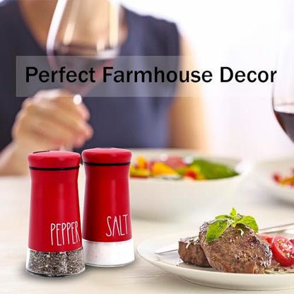 Red Salt and Pepper Shakers with Adjustable Pour Holes, Refillable Salt Shaker by Aelga, Ideal for Himalayan, Kosher, Black and White Pepper, Red Kitchen Accessories - color: Red