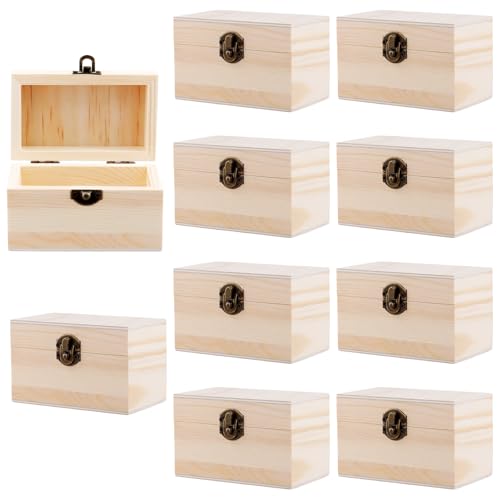 FUNSUEI 10 PCS 3.94 x 2.36 x 2.36 Inch Unfinished Wooden Box with Hinged Lid, Small Unfinished Wood Box for Crafts, for DIY, Storage, Gift - color: Wood Color, size: 10PCS 3.94 x2.36 x2.36 In