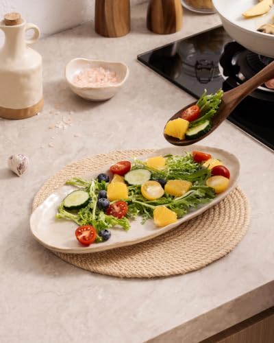 Besmeety Serving Platters Set of 3, Serving Trays for Party, Cheese Platter | Ceramic Serving Dishes for Entertaining, Farmhouse Platters for Serving Food Party, Dessert Tray, Stoneware Plates, Oven Safe