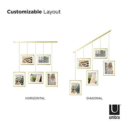 Umbra Exhibit Picture Frame Set, Adjustable Wall Mount, Set of 5, Brass | Steel construction, customizable layout, damage-free hanging, fits 4x6 and 5x7 photos, includes mounting hardware - size: Pack of 5