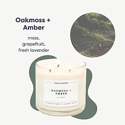 Oakmoss & Amber 3 Wick Scented Candle - 43 Hour Burn | Made in the USA Luxury Clean Soy Wax Candles - Long Lasting Large Glass Jar Candle for Home - 3 Wicks - 14.9oz - color: Oakmoss + Amber