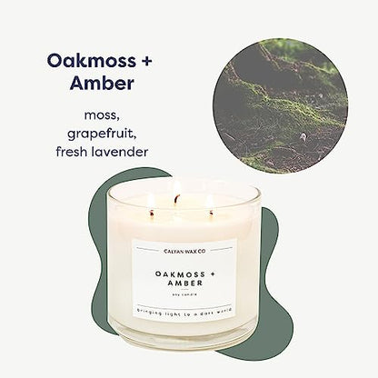 Oakmoss & Amber 3 Wick Scented Candle - 43 Hour Burn | Made in the USA Luxury Clean Soy Wax Candles - Long Lasting Large Glass Jar Candle for Home - 3 Wicks - 14.9oz - color: Oakmoss + Amber