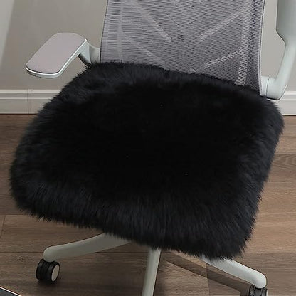LLB Sheepskin Chair Cushion Non-Slip Back Square Genuine Fur Chair Cover Silky Natural Wool Seat Cushion Pad Soft Area Rugs Carpet for Home Office Restaurant Chair 18x18 Inch (Pack of 1), Black - color: Black, size: 18x18 Inch (Pack of 1)